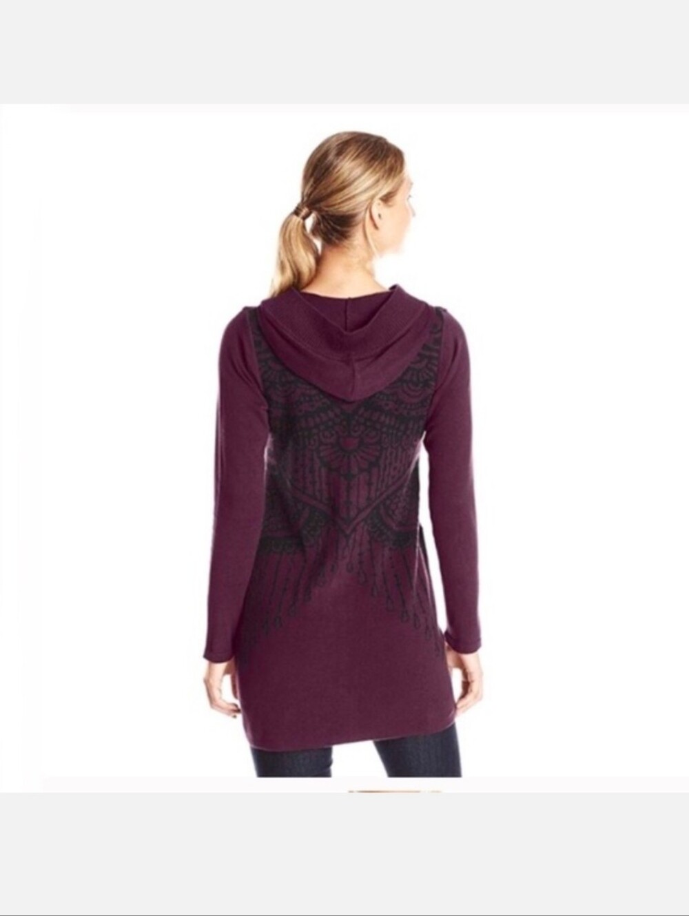 PrAna Misha Duster Knit Hoodie Sweater Black Plum